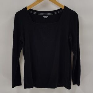 Cable & Gauge Black Top Square Neck Size Medium Long Sleeve